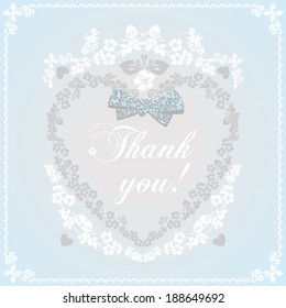 Thank you card in blue colors. Stylish floral background with text  in vector.