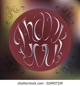 Thank you card with blurred background, decorative elements and hand drawn lettering.