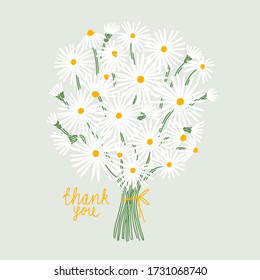 Thank you card with bouquet of daisies, vector illustration