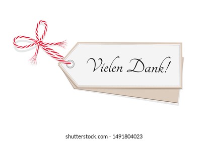 Thank you card with bow, Text in German „Vielen Dank“,
Vector illustration isolated on white background
