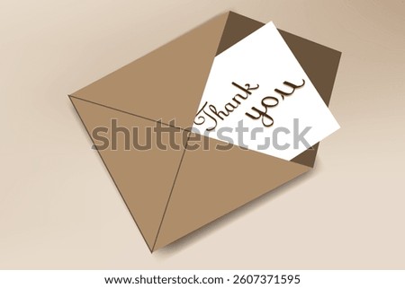 Thank you card in brown envelope, Display of gratitude featuring on floor, vector illustration design background