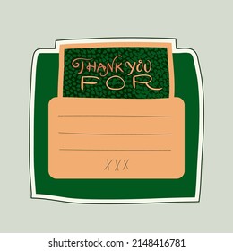 Thank You card with by you text. Hand draw calligraphy. Vector colourful lettering appreciation. Illustration stickers gratitude handwritten. 