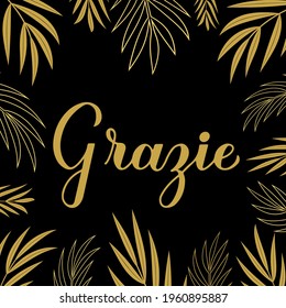 Thank you card. Calligraphy hand lettering in Italian language. Vector template for banner, poster, label, sticker etc.