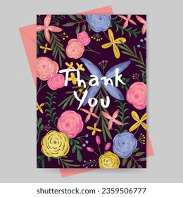 thank you card with colorful flower illustration