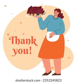 Thank you card concept illustration. Thanksgiving day design template for websites, posters, banners. Happy Thanksgiving Day Food. Vector illustration