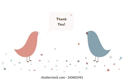 Thank you card and cute birds in light colors 