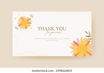 thank you card with cute flower and leaf with golden lines. printable for your small business