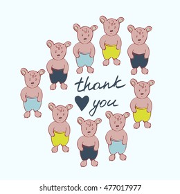 Thank you card  with cute teddy bears.