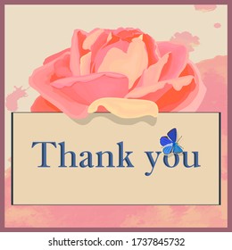 Thank you - card. Delicate pink rose.  Eps10 vector stock illustration