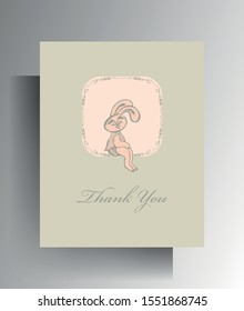 Thank you card design. A cute character in pastel colors is manually drawn. Vector 10 EPS.