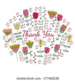 Thank you card design, hand drawn cute flowers