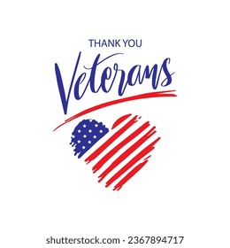 Thank you card design. Happy Veterans Day. Vector illustration. USA flag with brush strokes.