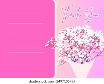 Thank you card design for occasions, floral thank you card with pink background