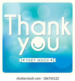 Thank You Card Design On Blue Blurry Background