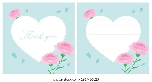 Thank you card design with pink carnation illustrations