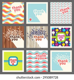 Thank You Card Design Template Set. Retro Style 