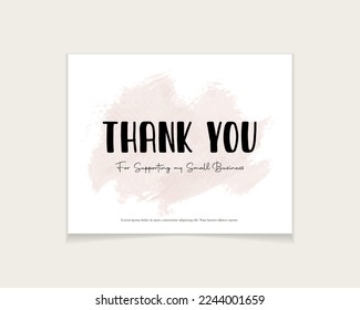 Thank you card design, watercolor texture simple white background greeting card design for small businesses, editable and printable vector template, modern and simple feminine background