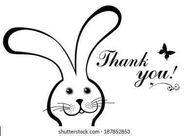 Thank You Card. Easter bunny rabbit. Vector illustration 