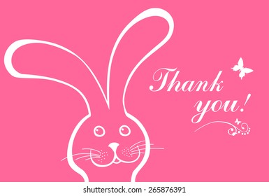Thank You Card. Easter bunny rabbit. Vector illustration 