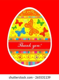 Thank You Card. Easter egg. Vintage card. Vector illustration 