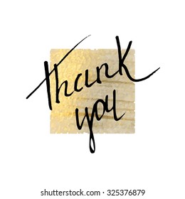 Thank you card. Elegant Ink hand lettering on abstract gold acrylic texture. Thanksgiving background. Vector illustration.
