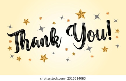 Thank You card, elegant vector illustration isolated graphic abstract background with scattered stars elements yellow color