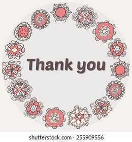 Thank you card with ethnic ornament. Stylish floral background. Vector illustration