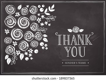 Thank you card and floral background  Freehand drawing chalkboard