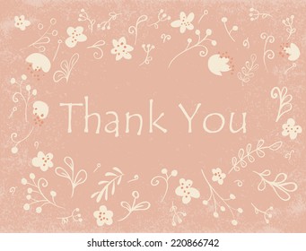 Thank You Card with floral elements. Vintage background. Vector illustration.