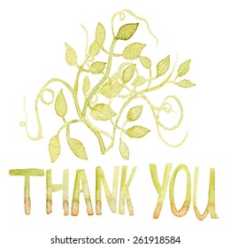 Thank you card. Floral elements background watercolor hand drawn. Spring or summer design for invitation, wedding or greeting cards. Eps10 