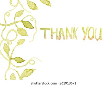 Thank you card. Floral elements background watercolor hand drawn. Spring or summer design for invitation, wedding or greeting cards. Eps10 