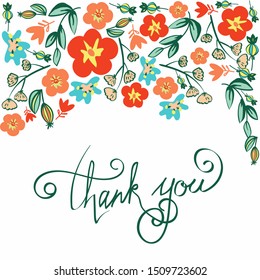 Thank you card. Floral frame with summer flowers