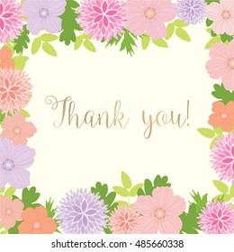 Thank You Card With Floral Frame - vector eps10