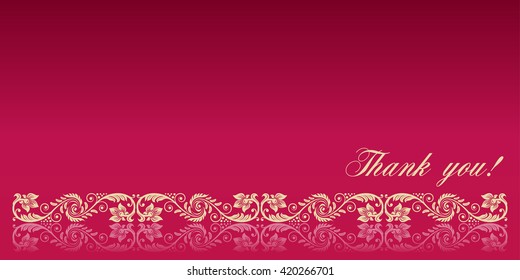 Thank you card with floral ornament on dark pink background.