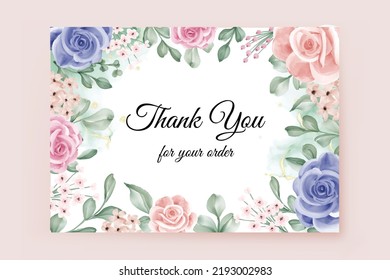 thank you card with flower pink and blue rose frame background