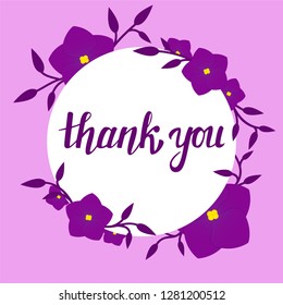 Thank you card with flowers and botanical ornament on a violet background