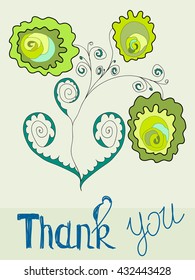 Thank You Card with flowers on a green background. Vector.