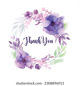 Thank you card flowers wreath watercolor paint