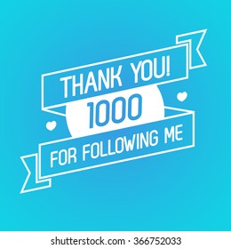 Thank you card for followers isolated on blue background. Vector Illustration 