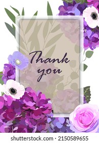 Gracias - tarjeta. Marco de flores de Hydrangea. Ilustración vectorial de material eps10.
