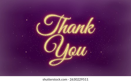 Thank you card with glitter particle style. Writing an expression of gratitude with a glowing light effect