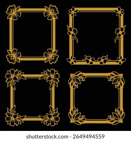 Thank You Card Gold Floral Borders Decorative Collection Grateful Premium Design