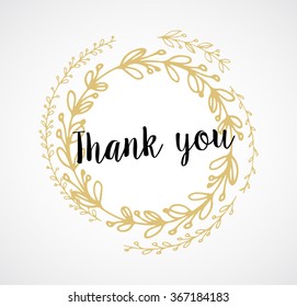 Thank you - card with gold laurel wreath and text
