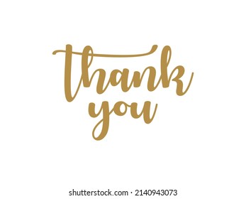 Thank You Card. Gold Text Handwritten Calligraphy Lettering with Square Line Frame Outside isolated On White Background. Flat Vector Illustration Design Template Element.
