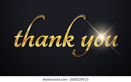 Thank you card with golden text on a black background. Luxurious writing expresses gratitude, recognition, and appreciation and is perfect for business presentations