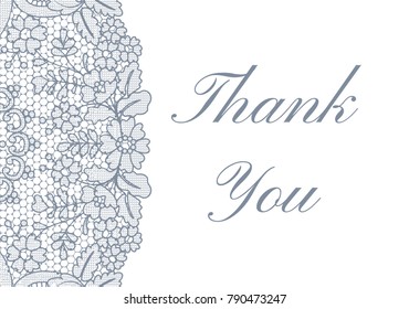 Thank you card with gray lace border on white background