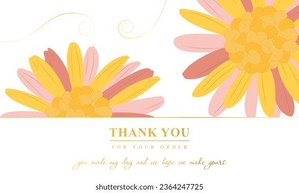 Dankeschön Karte, Grußkarte mit bunten, süßen Blumen und goldenen Linien, süße ästhetische Concept Card-Vorlage, druckbar für Ihr Projekt und Ihr Unternehmen