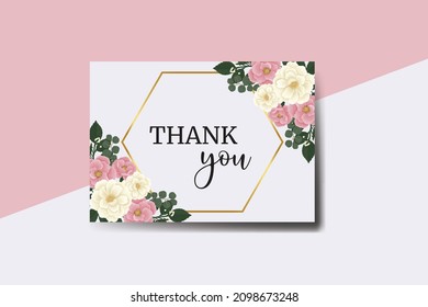 Thank you card Greeting Card Pink Mini Rose Flower Design Template svg