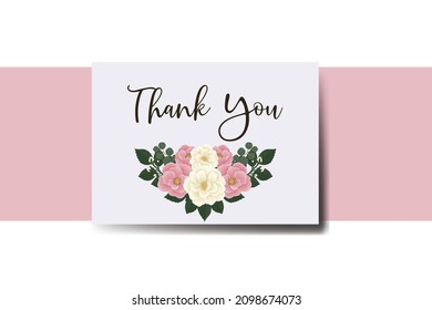 Thank you card Greeting Card Pink Mini Rose Flower Design Template