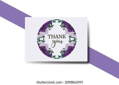 Thank you card Greeting Purple Peony Rose Flower Design Template
